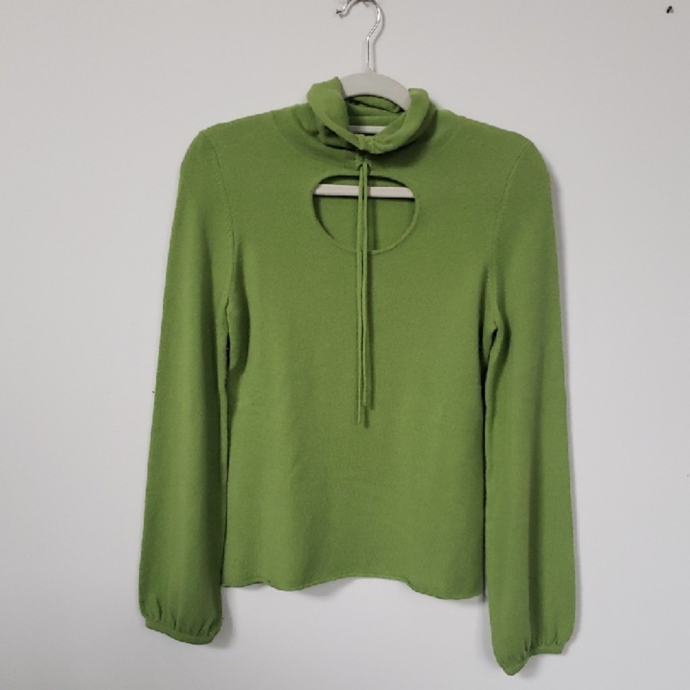 Prive Cashmere Sweater Womens S Avocado Green Balloon Sleeve Top Boho Hippie 70s